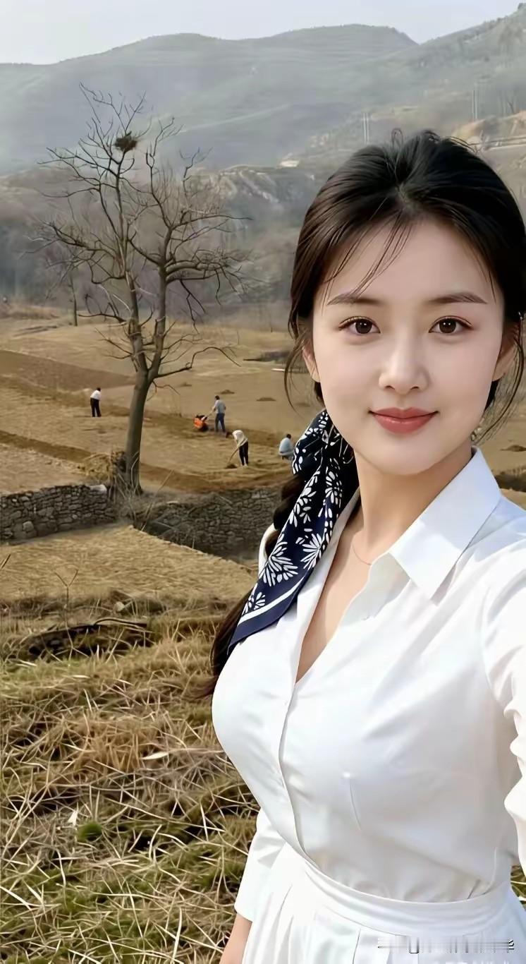 图片疑似Al……姑娘扎着头巾，穿着雪白的衣服，明亮的眼眸子下高挺的鼻梁和樱桃小