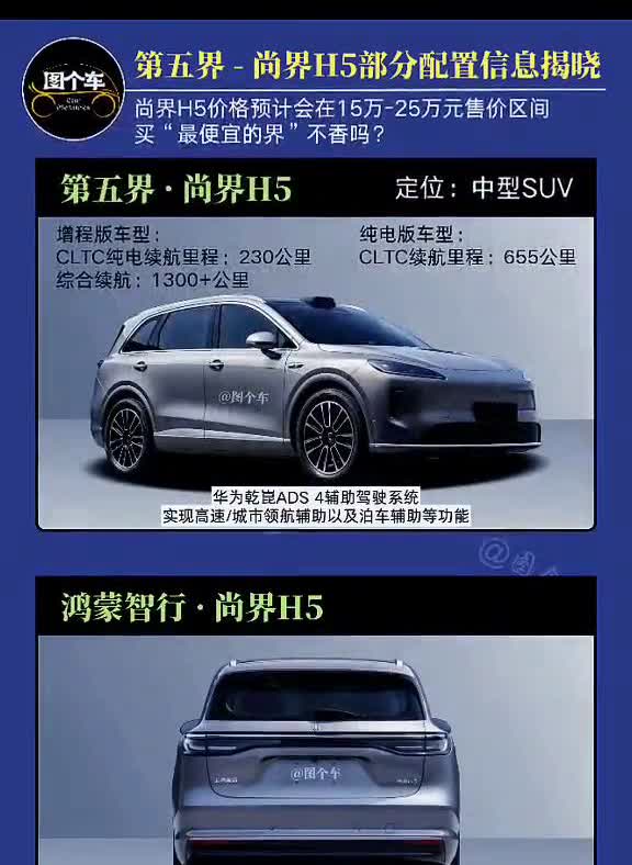 鸿蒙智行·尚界H5，第五界-尚界H5部分配置信息揭晓。倒个车。尚界H5价