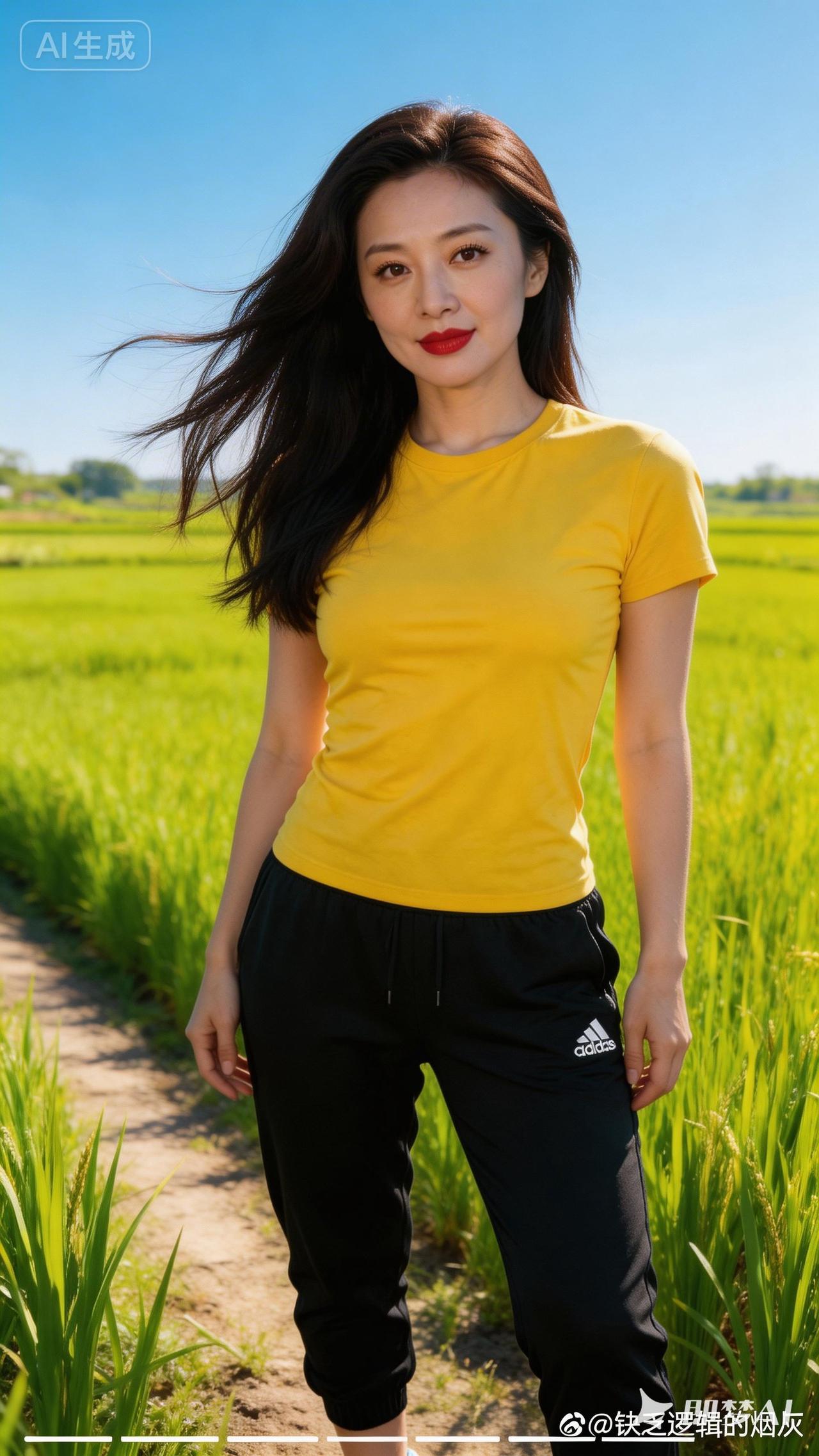 阳光明媚的田野里，元气满满的运动少女