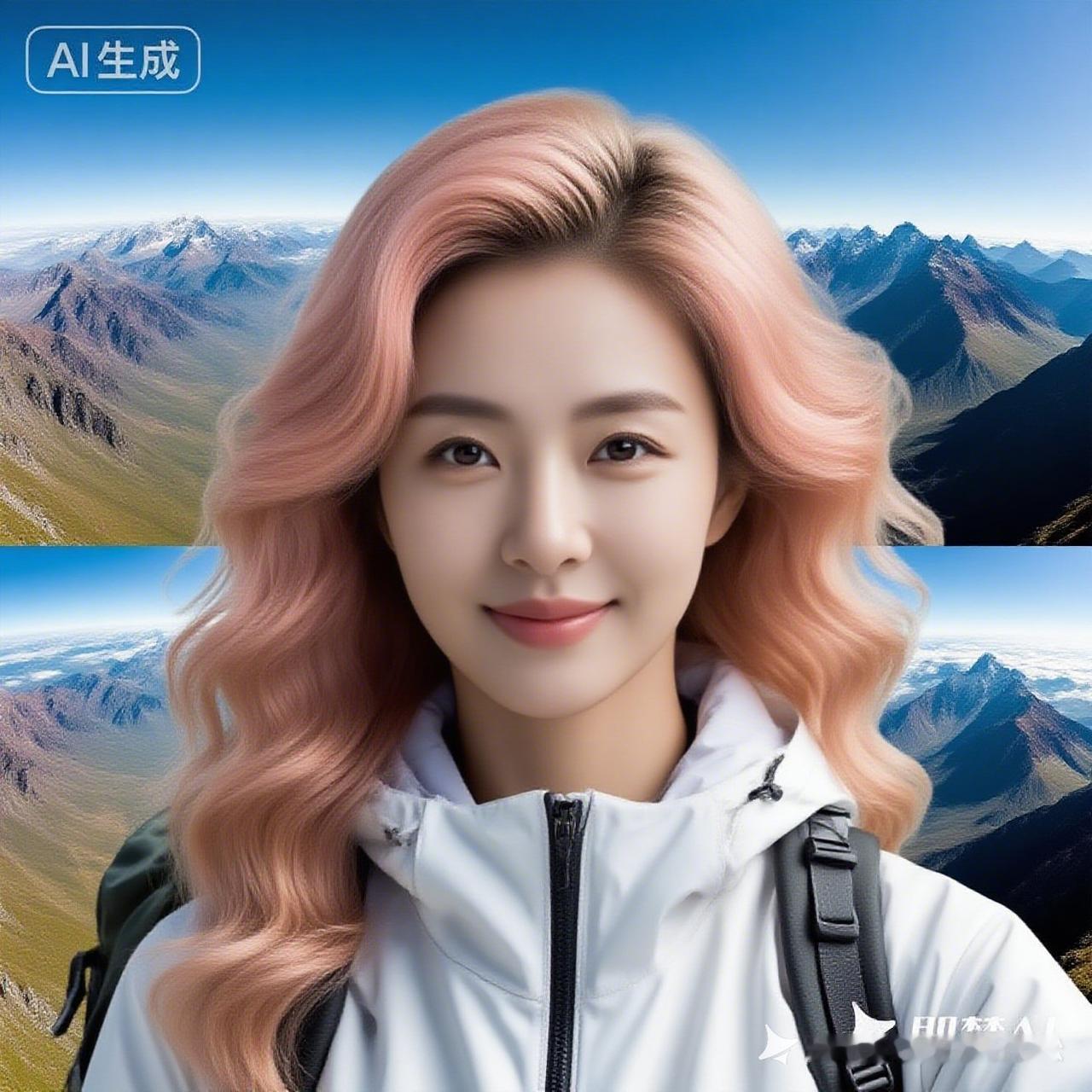 元气少女与壮丽山川的完美融合，AI生成的梦幻旅行照！🌄📸