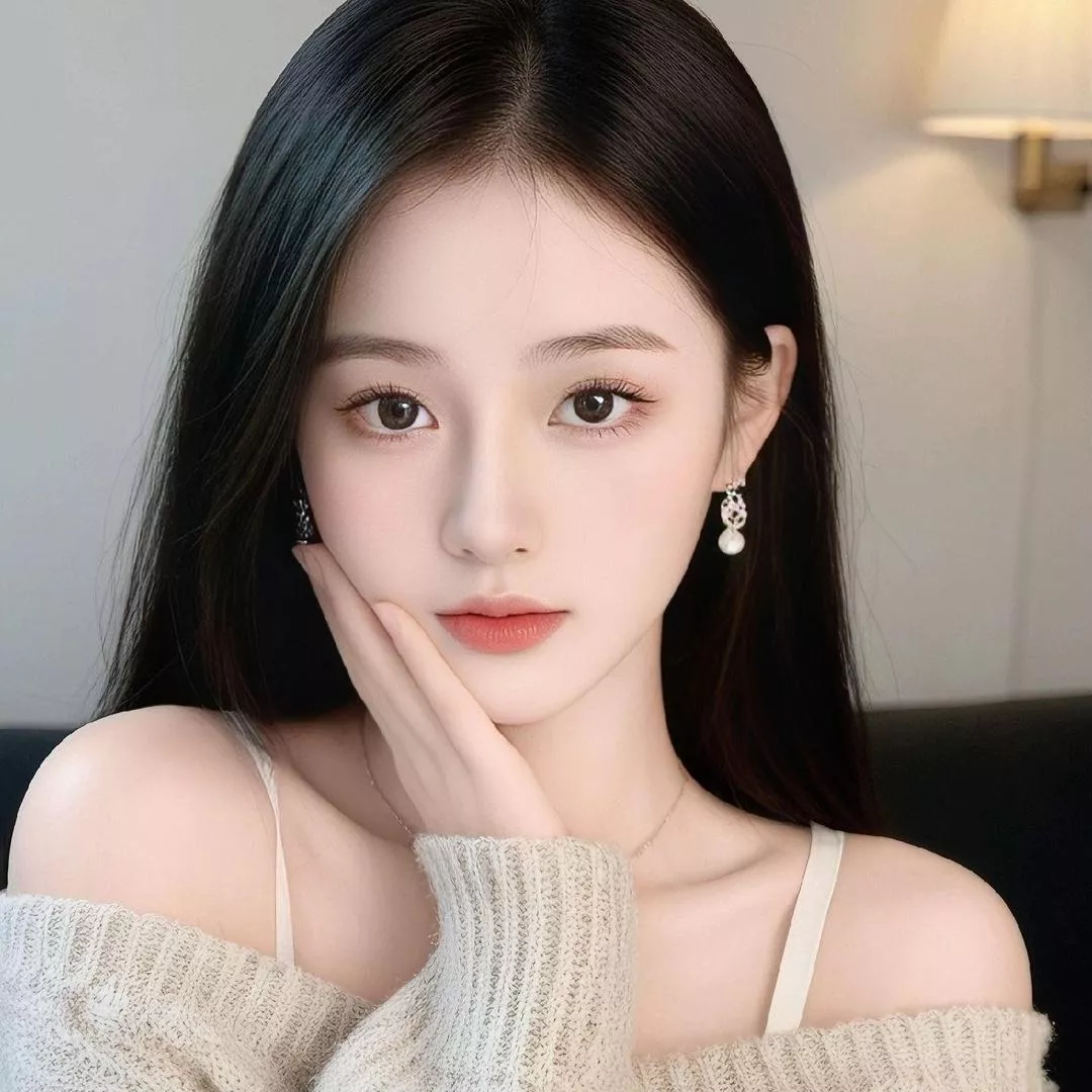 温柔甜美的气质女孩，手托下巴，目光温柔。