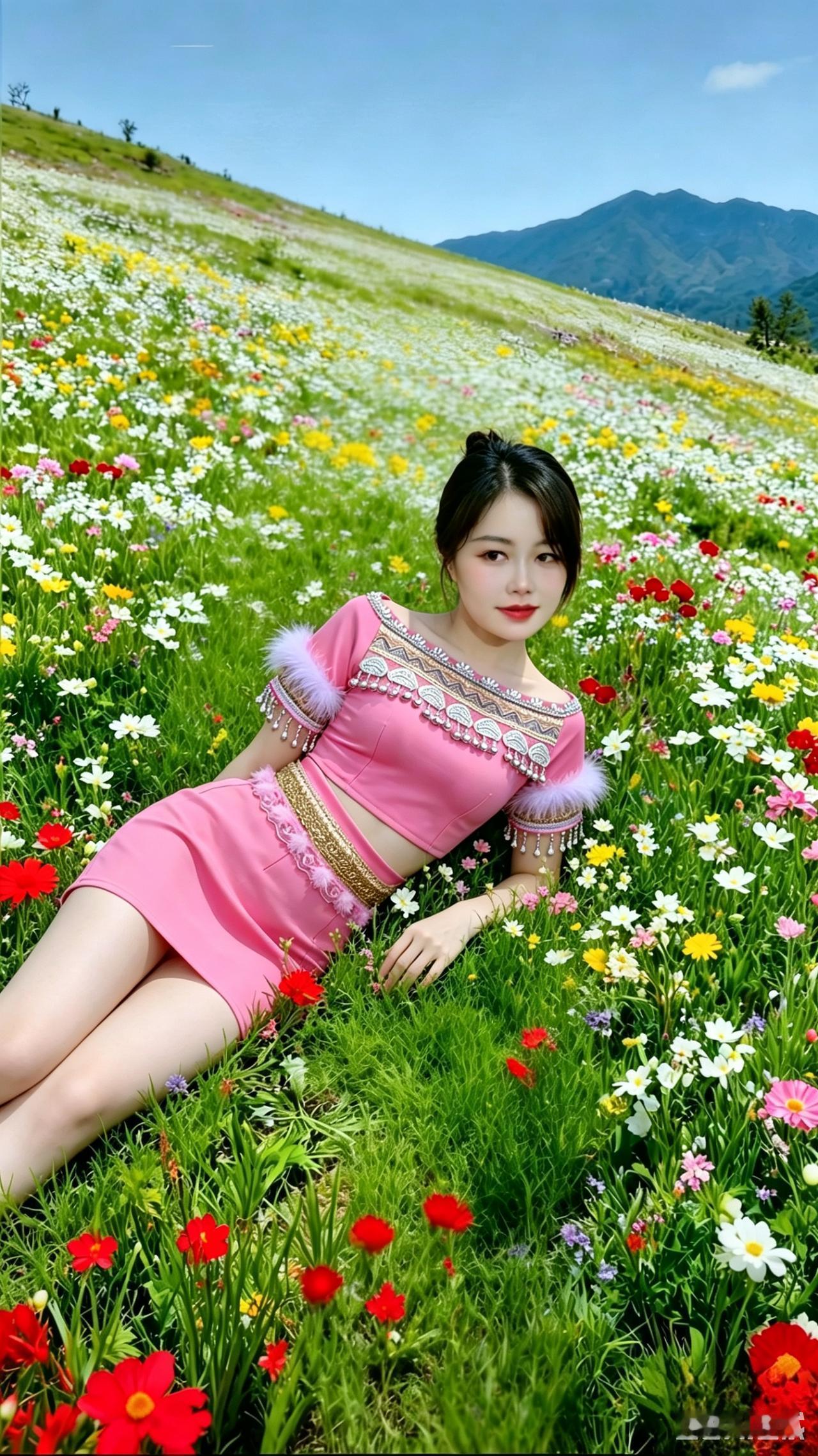在花海中绽放，与自然共舞两种姿势看你审美观。