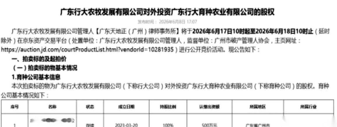 曾经扬言一年要卖出几百万头猪的广东行大农牧，如今彻底凉透了。前两年，这家公司还