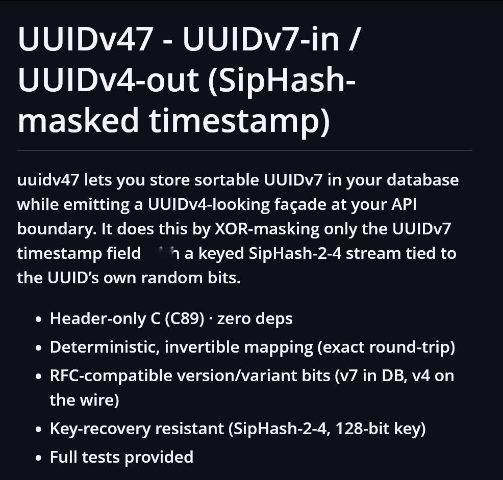 UUIDv47项目github.com/stateless-me/uuidv
