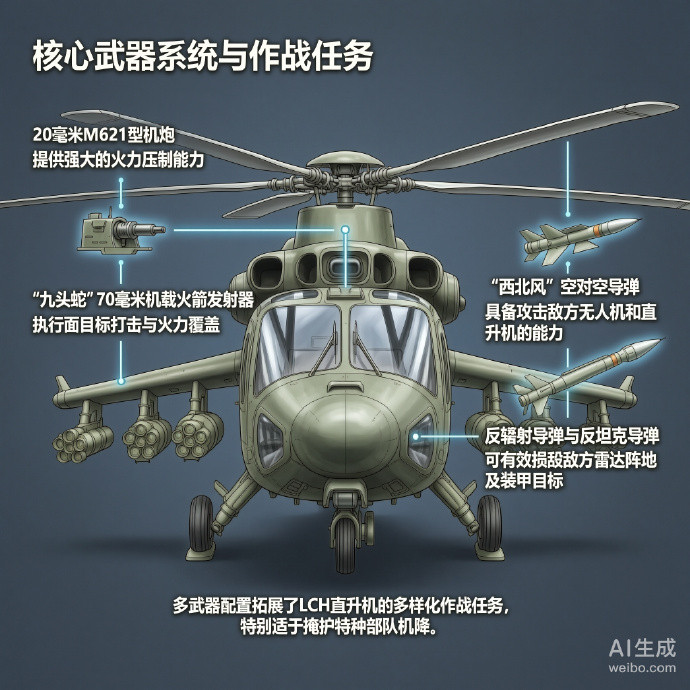 军事ai新视野印度LCH直升机机身长度：15.8米机身高度：4.7米旋翼直径：