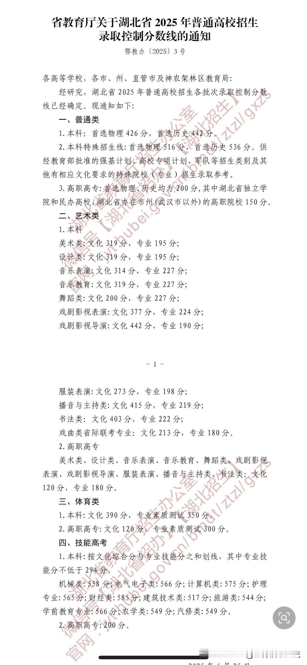 2025年湖北高考分数线及一分一段表公布！