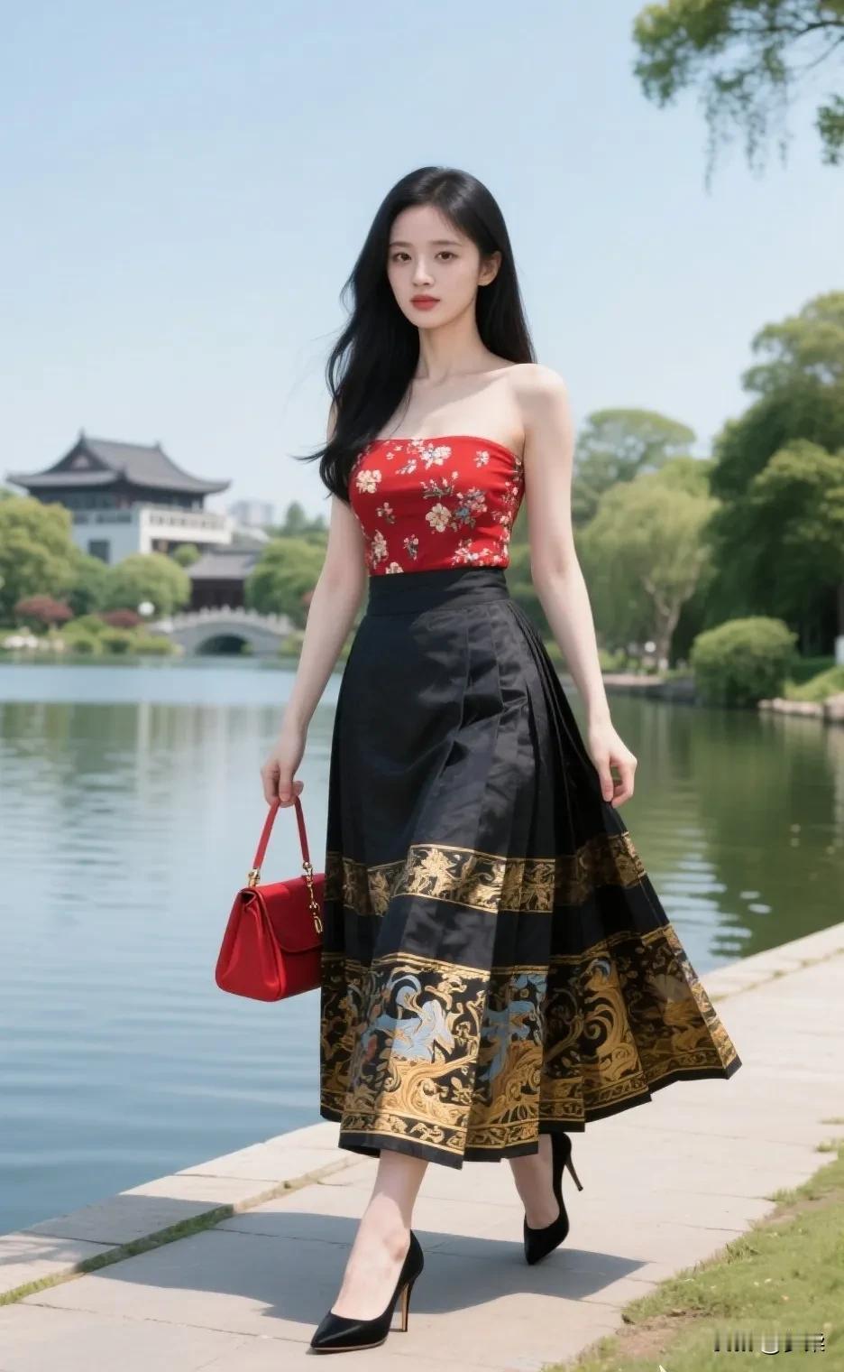 想穿出骨子里的气质，试试新中式混搭！一件复古印花无袖旗袍上衣，立领设计自带