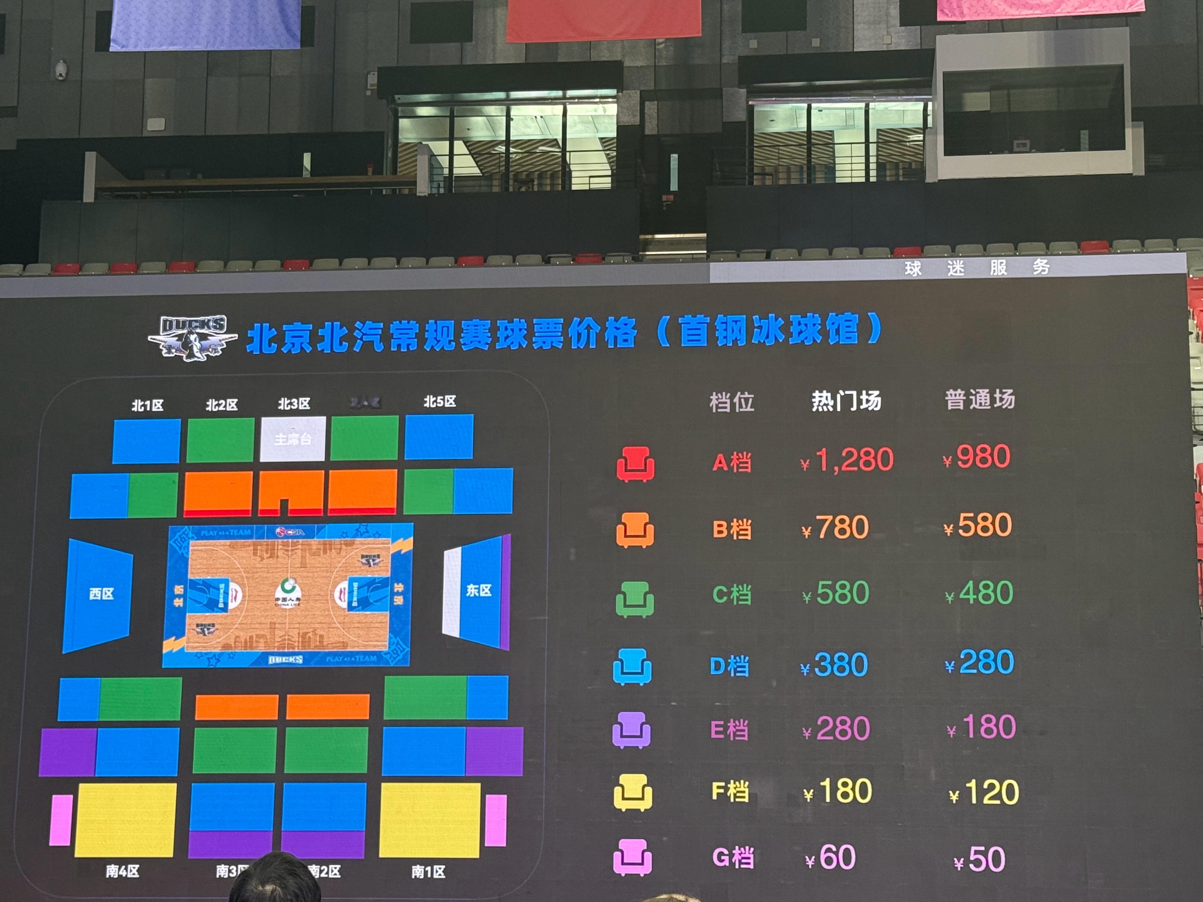 北京首钢男篮新赛季主场票价档位、季卡价格公布！