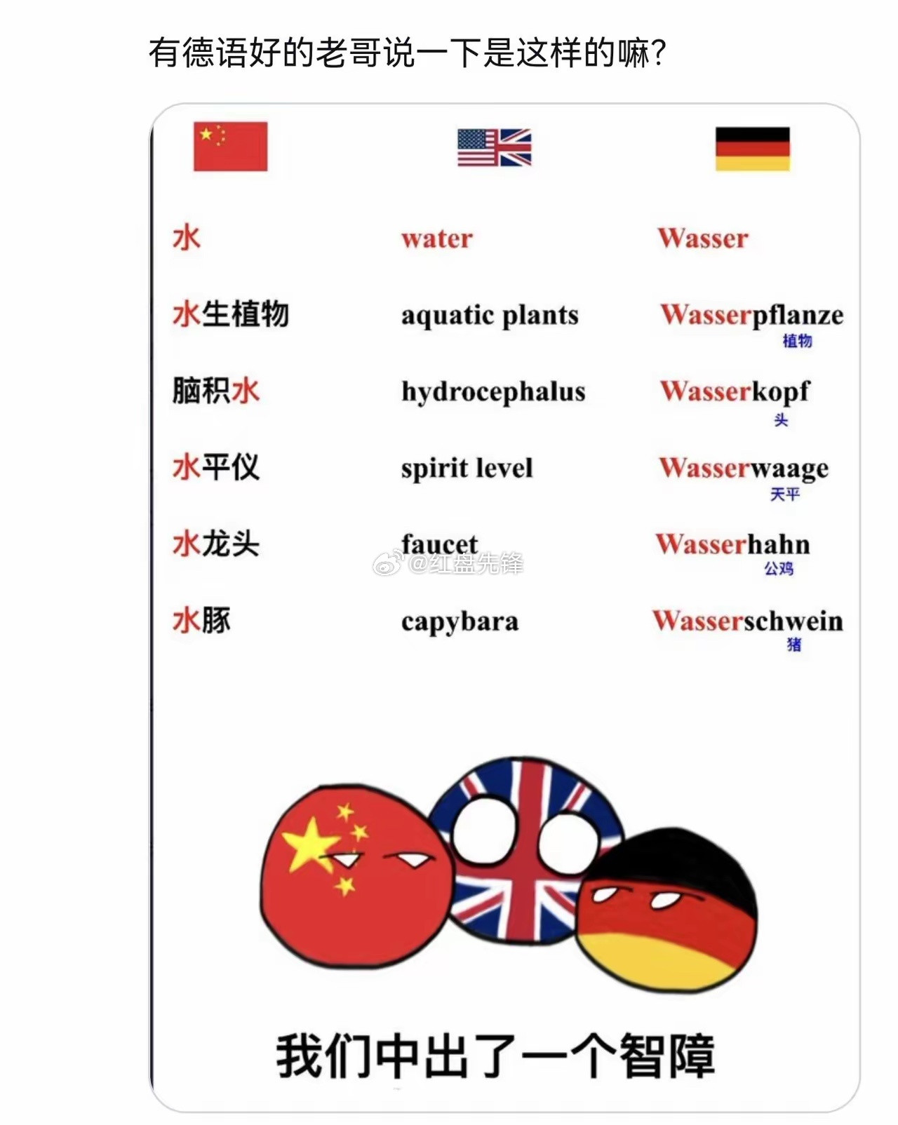怪不得看德国人还挺顺眼，看英国人总觉得鸡贼。看看中文、英文、德文有啥区别，就知道