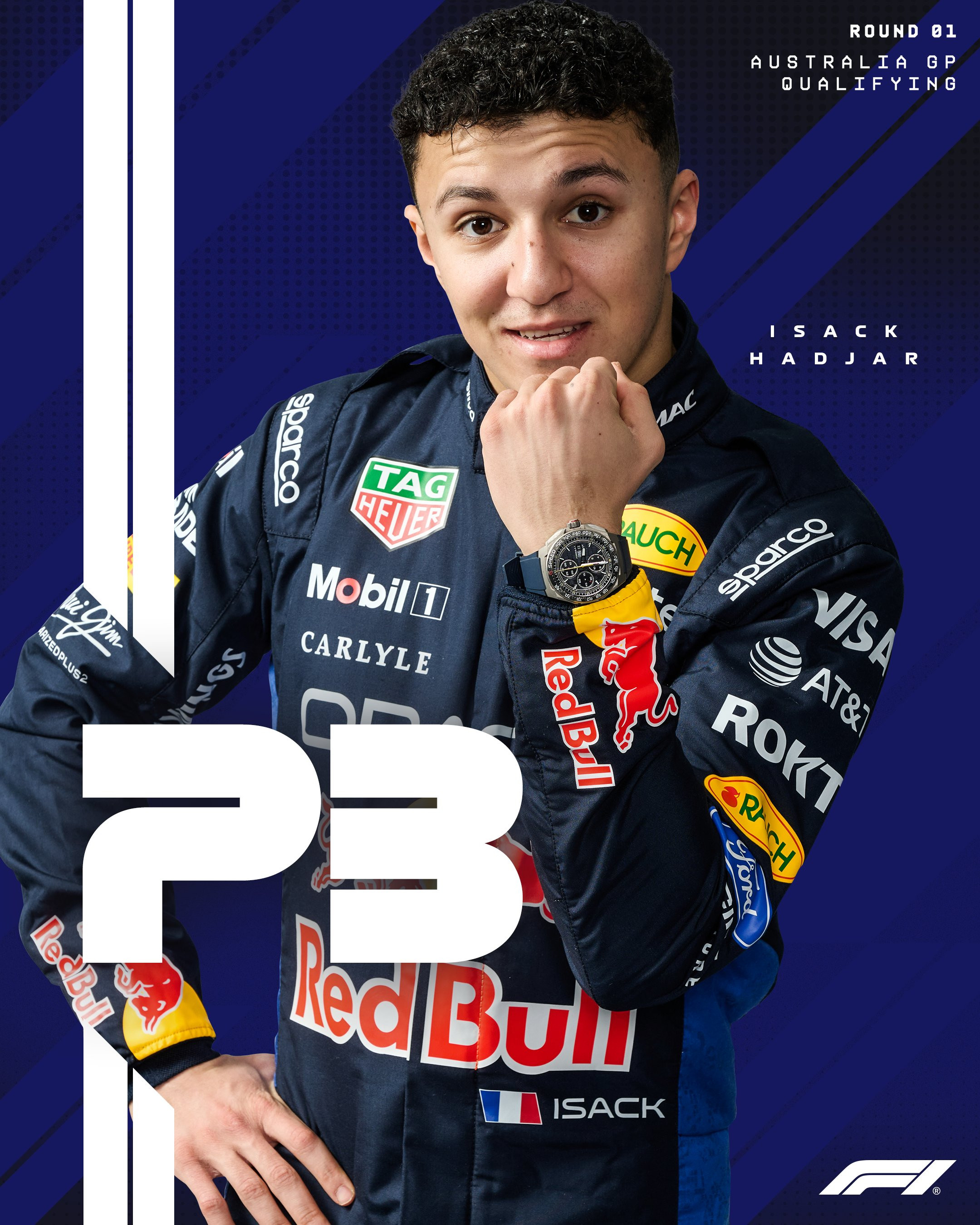 恭喜哈贾尔在大红牛的第一场比赛取得排位赛第三名~F12026F1澳大利亚大奖赛