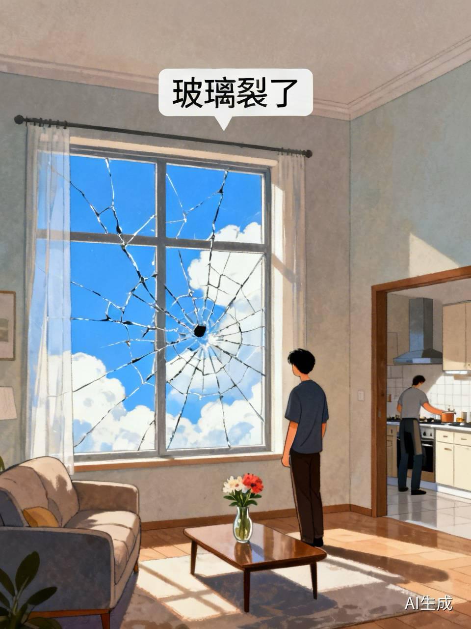 妈家的阳台玻璃突然裂了妈打来电话时，声音是抖的：“玻璃花了，哗啦啦的，整块都