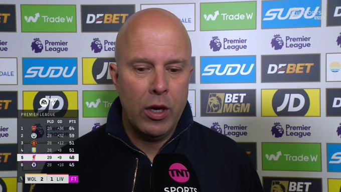 斯洛特: 利物浦几乎没给狼队机会, 那个折射也算不上是机会