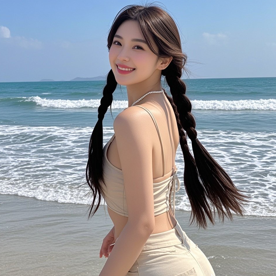 碧波美眉踏浪轻盈似仙子