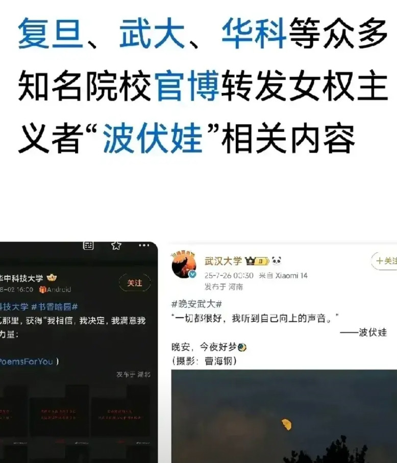 最近高校官博相继转发波伏娃言论这事儿，引发了不少争议。网友截图各大院校，引人关注