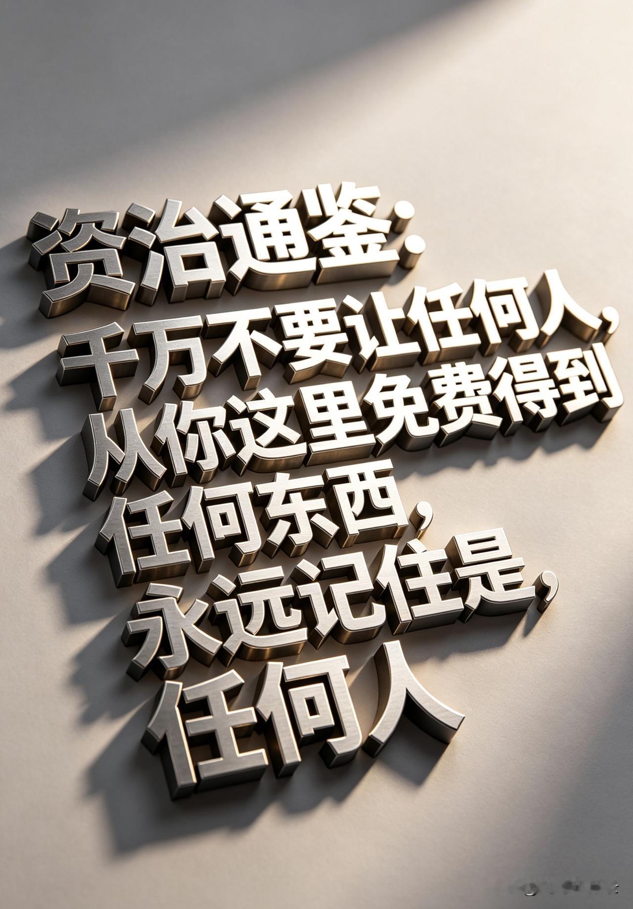 《资治通鉴》：千万不要让任何人，从你这里免费得到任何东西，永远记住是：任