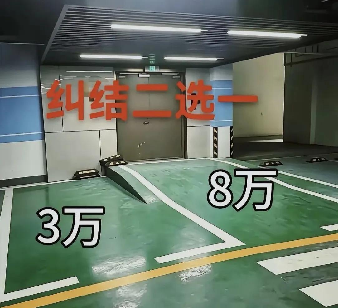 买车位犯难了，两个车位二选一。左边这个只要3万，可跟前立着个大斜坡，停车进出很受