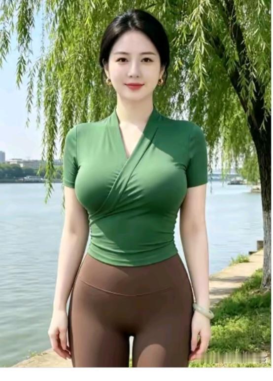 溜弯清晨美女河边走；散步的人还挺多；早上凉爽空气新；正是晨练好时段；随