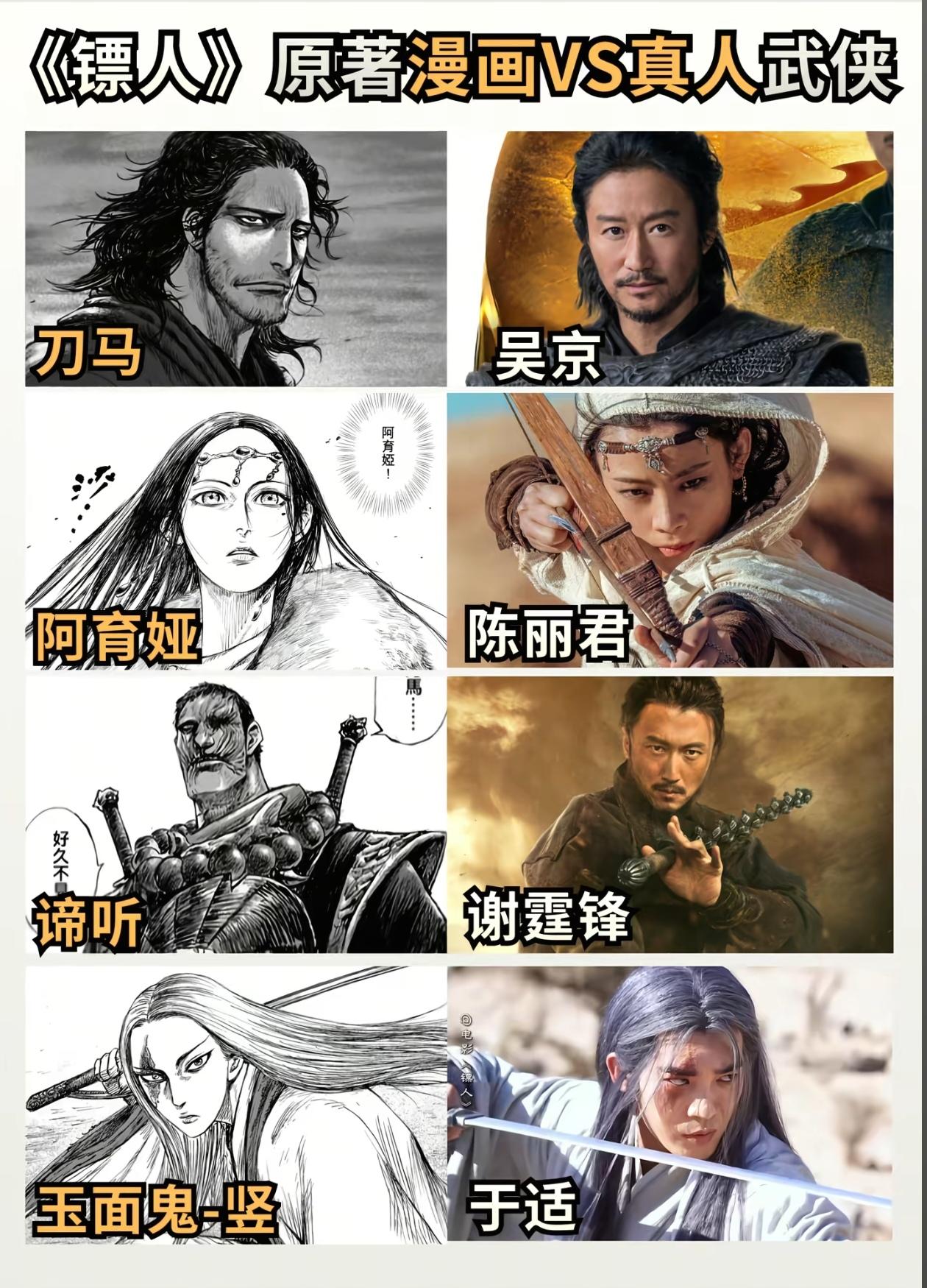 《镖人》原著漫画vs真人武侠。看了原著镖人的漫画，对比真人电影，那个角色是还原