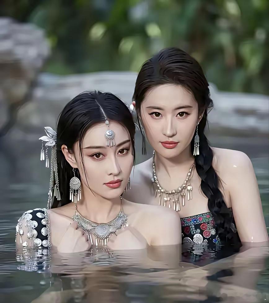 两美女，张馨予的眼睛特别勾人。