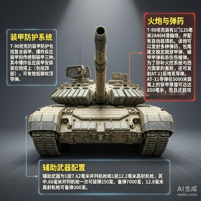 军事ai新视野俄罗斯T-90主战坦克T-90坦克是俄罗斯于20世纪90年代研制