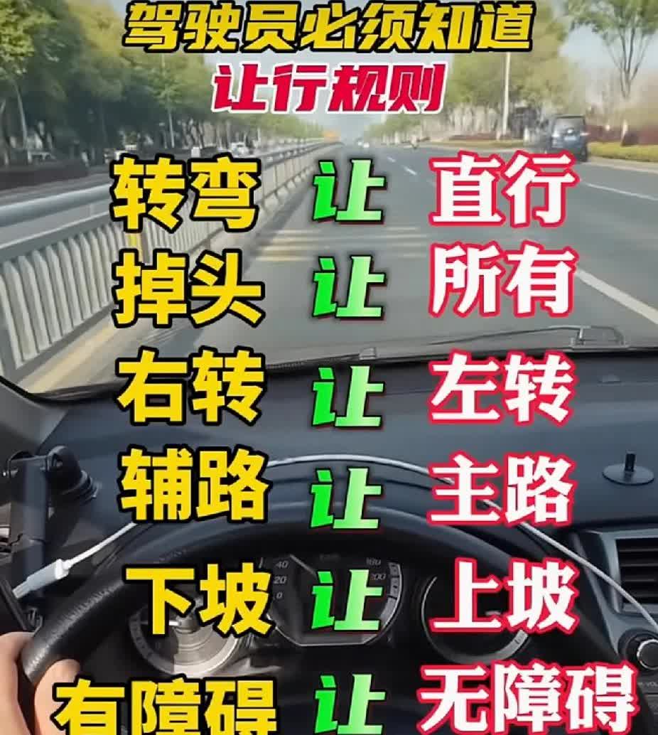 【开车必看！4张图搞定所有开车难题】1️⃣让行规则：转弯让直行？掉头让所