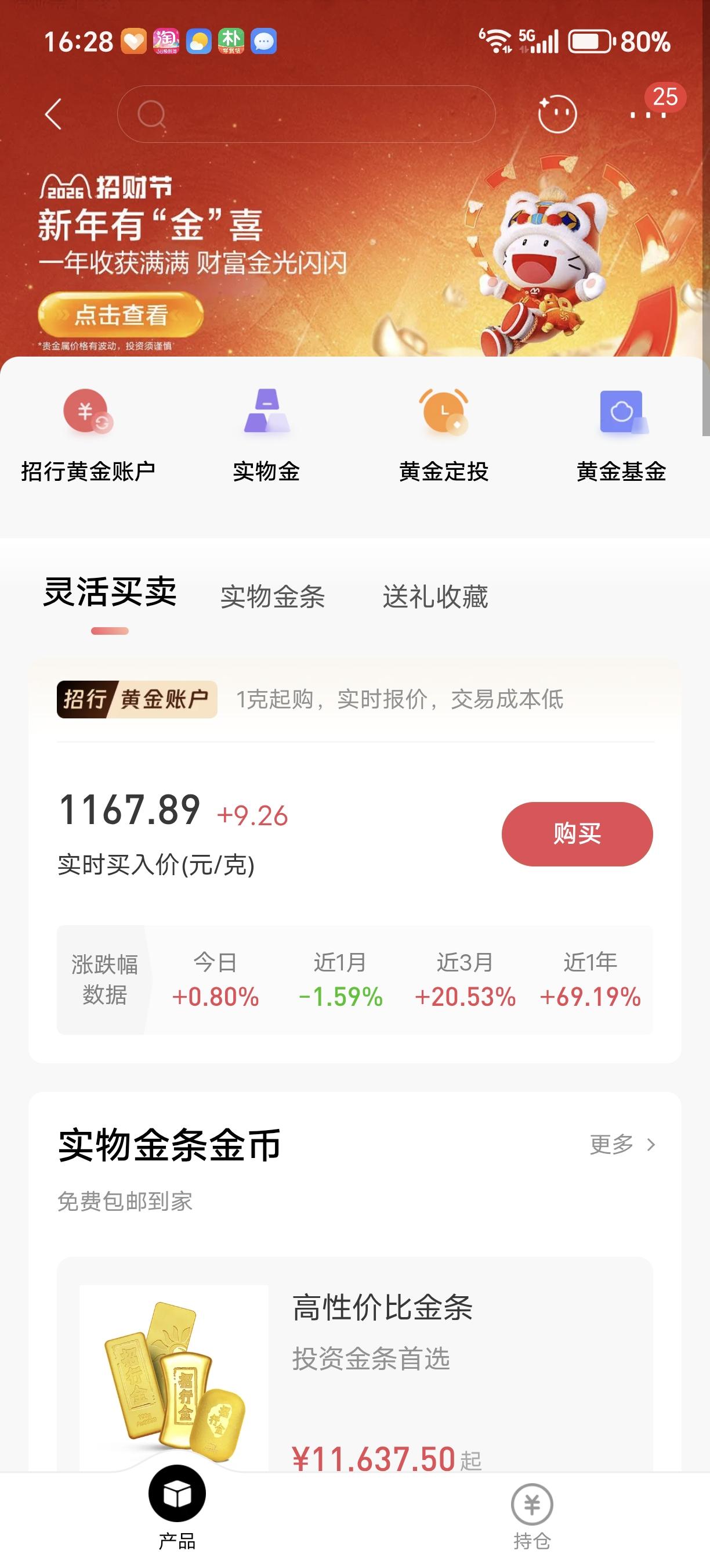 ，显示价格是每克1167元，但是黄金天眼里面看到的价格已经到了1195.40每