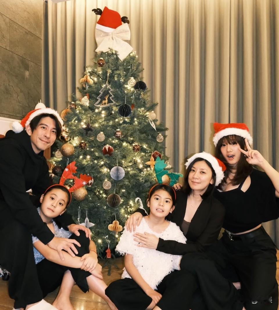 贾静雯一家圣诞节。两个小的这个年纪正尴尬期呢再大点估计女大十八变了！[吃瓜群众