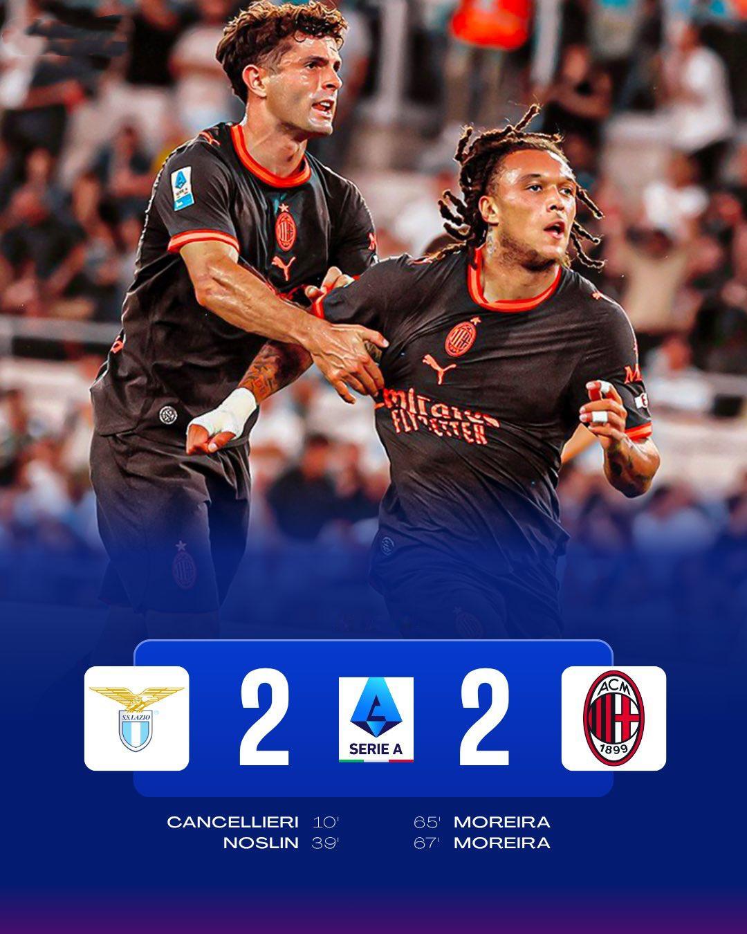 【赛果】2026-27赛季意甲联赛第四轮：🔴⚫️米兰客场2：2拉齐奥队。