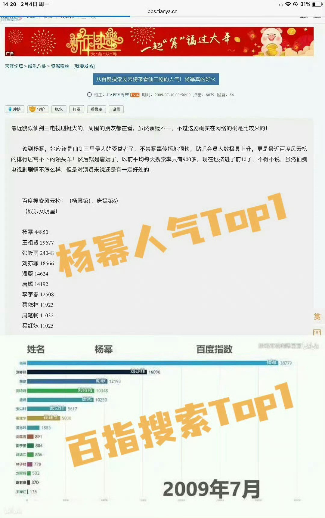 尼格买提被杨幂人气震惊到了2009年就是各项搜索指数登顶的人气Top1！17年过