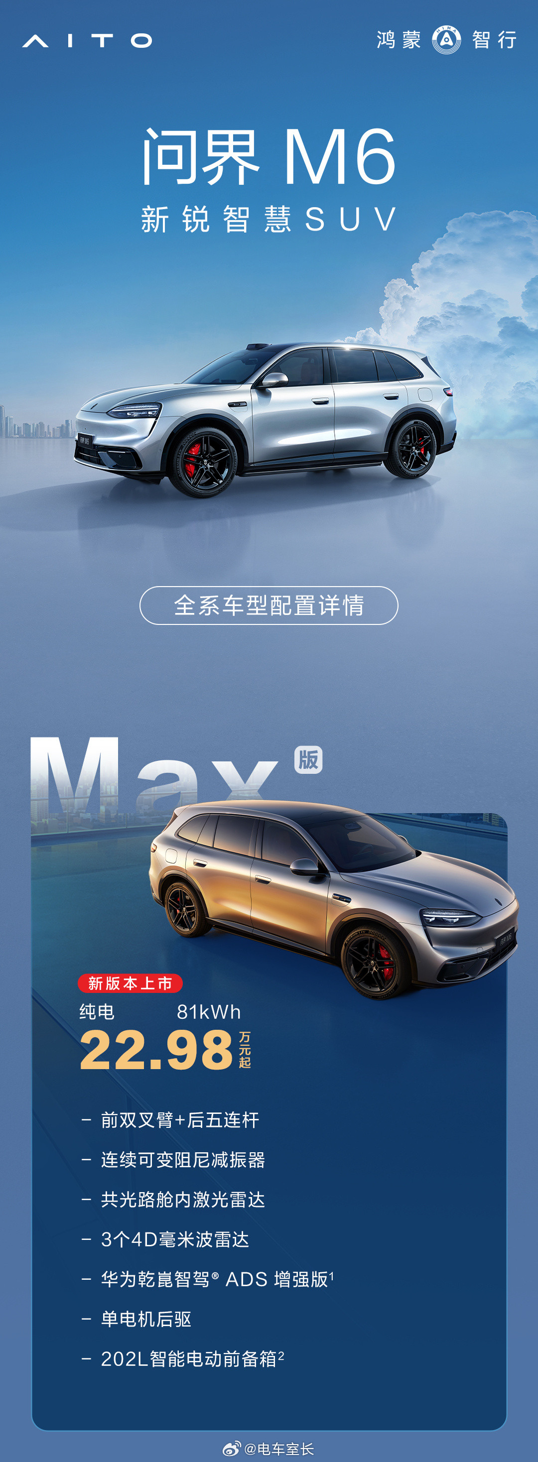 问界M6新版本上市，降低入门门槛。话说以后鸿蒙智行的车，如果都推出首月免费的话挺