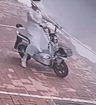 顺手牵“狗”？女子骑电瓶车路过看上了人家门口的小狗。停下车过去捞起小狗就走。
