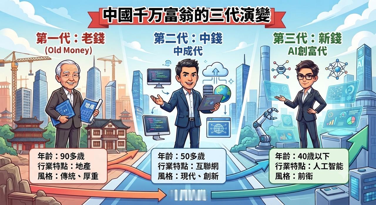 中国的老钱和新钱一张2026年的财富图谱，把中国三代千亿富豪的代际，画得清清楚