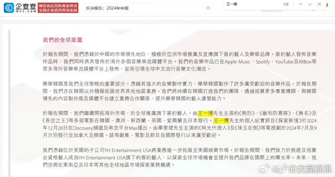 乐华25年中期报告没提王一博乐华25年中期报告中未提王一博乐华25年中期报告中