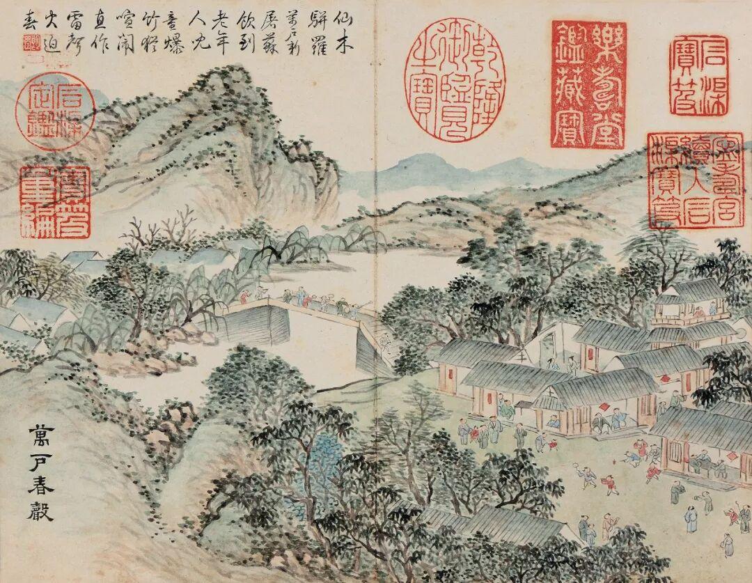 上联：万里云图钤月印，下联：千峰山壑画微章，下联：九霄鹤影舞松风。