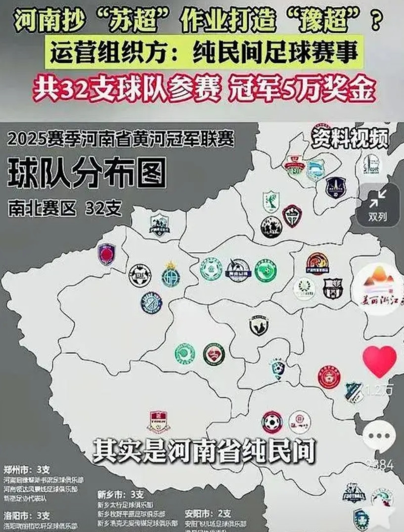 河南豫超没有学到江苏苏超的精髓！单说18个地级市，弄出32支球队，就是重大失误