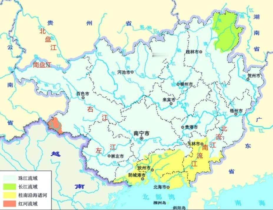 广西和广东的河流名称“成双成对”，非常有趣。左江和右江；南流江和北流江，北流江也