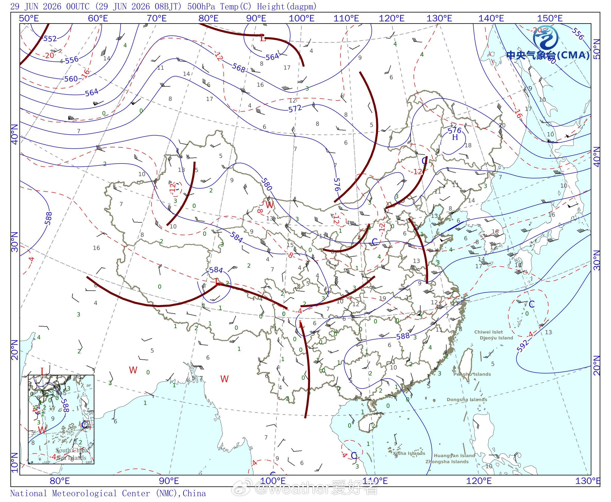 【梅雨重现】副热带高压北侧的梅雨锋降雨已重新建立，梅雨重启！预计6月29日夜间至