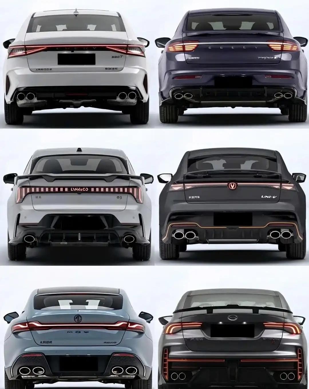 国产2.0T轿车，谁的车尾更好看？艾瑞泽8、星瑞、领克03、univ、名爵7和影