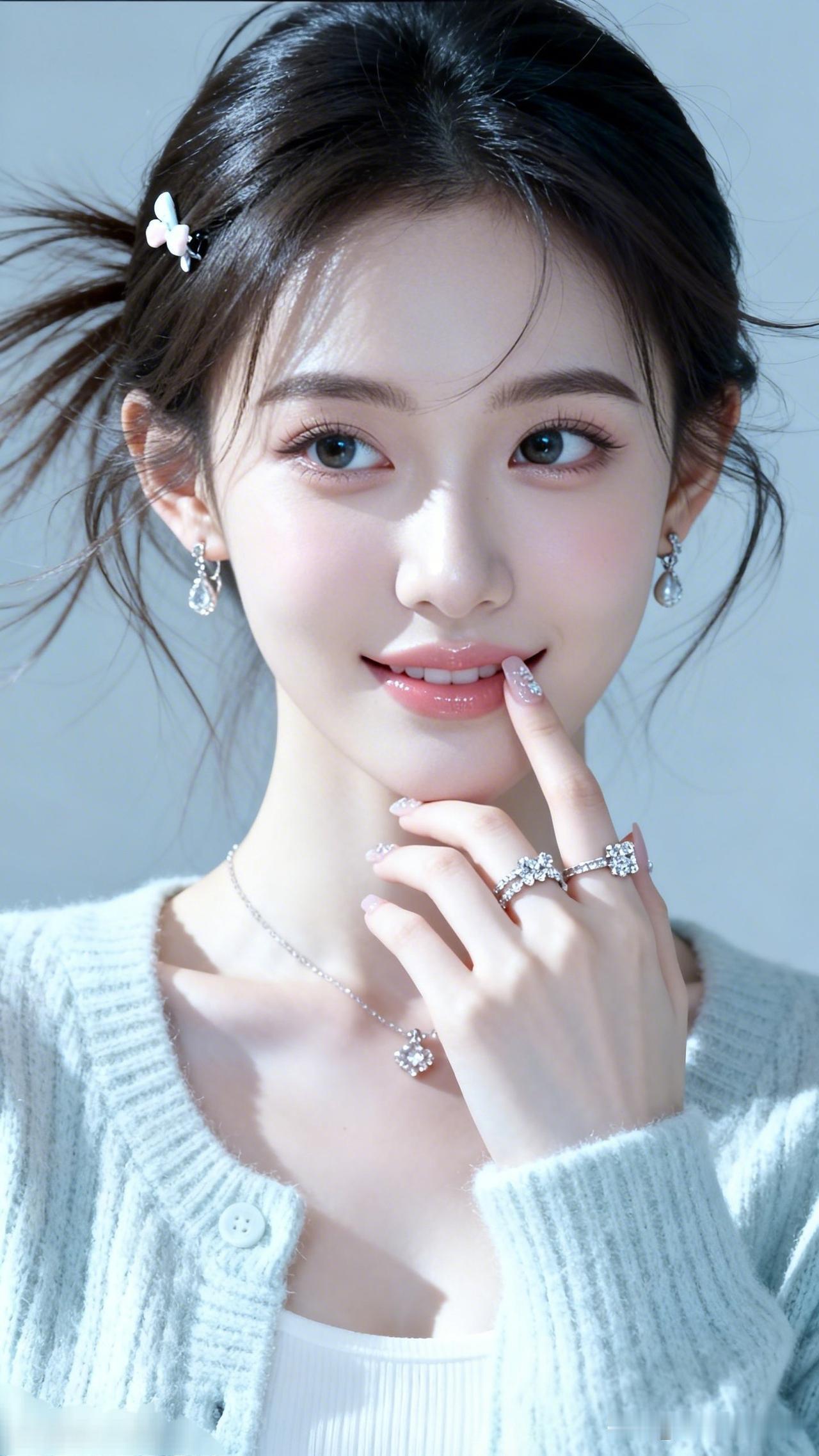 甜美少女风，精致珠宝搭配，温柔笑容，元气满满！💖✨