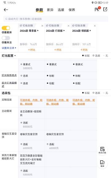 尊界V800的选配 好家伙 这都5万5万的加呀 不过有一点我觉得尊界做...
