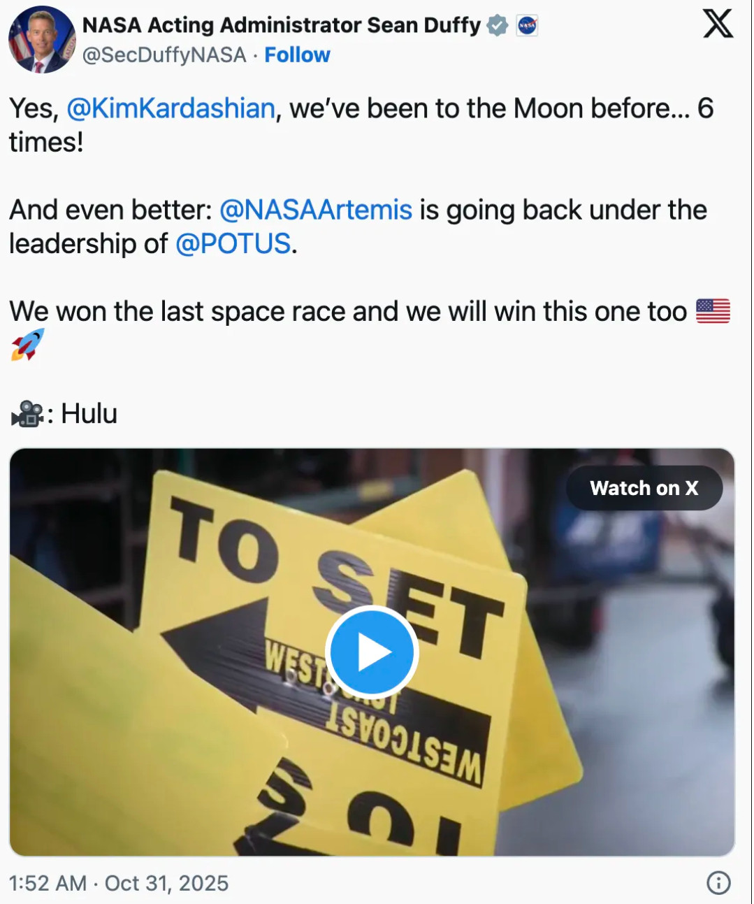 印证一句话：「****」【卡戴珊公开质疑美国航天载人登月登月造假！NASA回