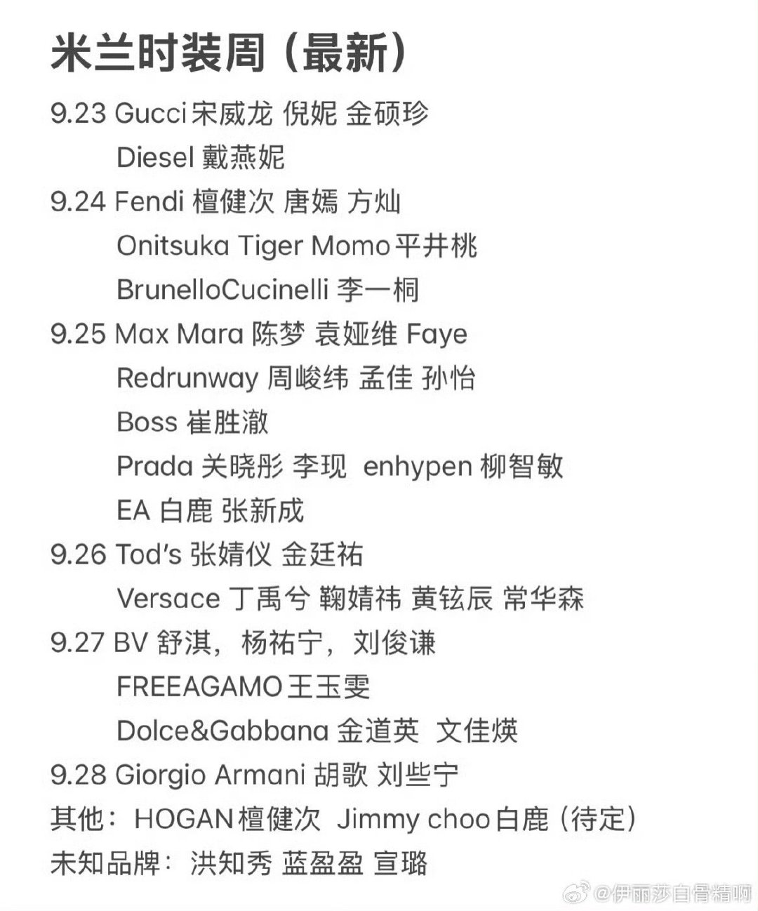 出席时装周艺人名单出席时装周艺人出席时装周艺人名单，期待咯​​​