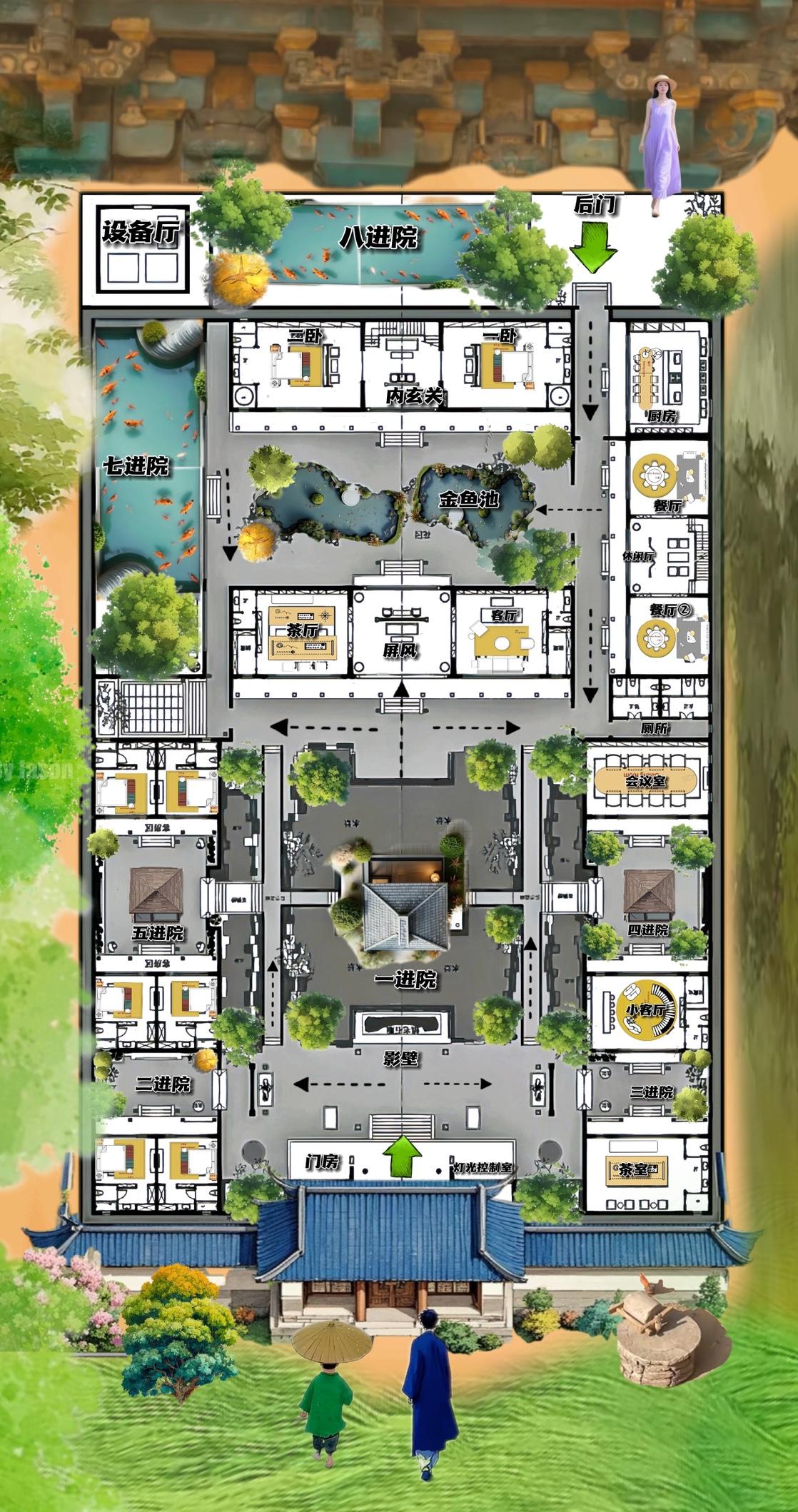 你看，谁家合院太板正了，1280㎡这真的是风华绝代，有一种叫自建房，平时很普通，