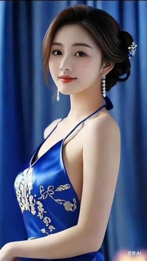 优雅蓝裙，惊艳一瞥，尽显东方之美