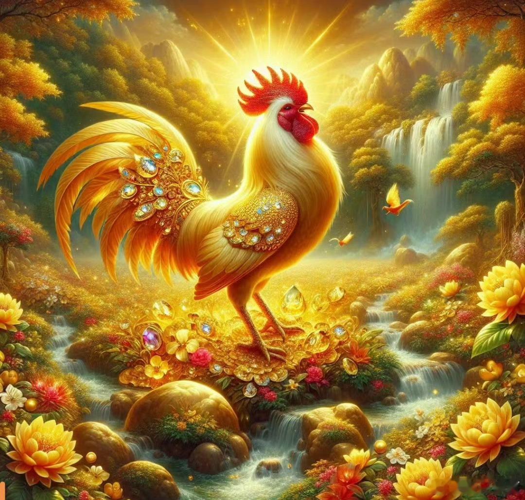 富婆们，当你们看到金鸡报晓，代表你们的财运就要到了。点赞，就要财运亨通了，接不接