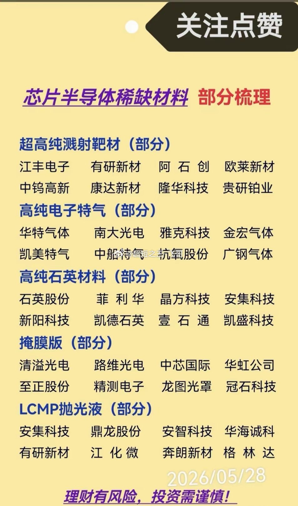 芯片半导体：不可或缺的稀缺材料！相关核心材料龙头股梳理！1.磷化铟2.英寸打硅片