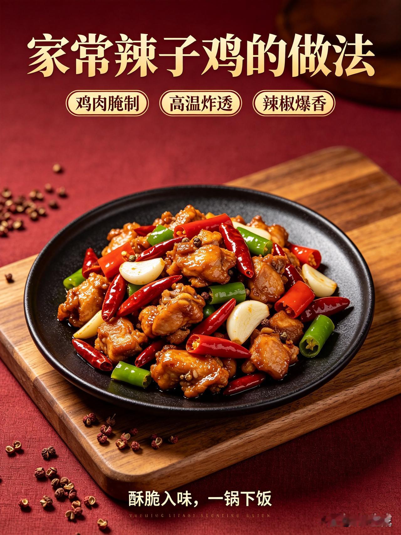 家常辣子鸡，香酥够味，做法不难。鸡肉切成小块，加料酒、盐、生抽、姜片腌制半小时。