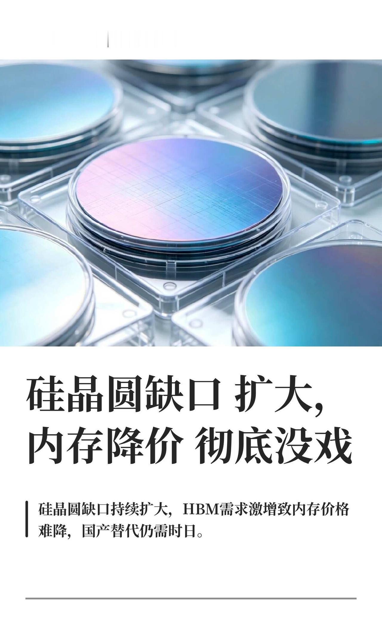 硅晶圆缺口扩大，内存降价彻底没戏内存降价这件事，在2028年之前基本不用想了。
