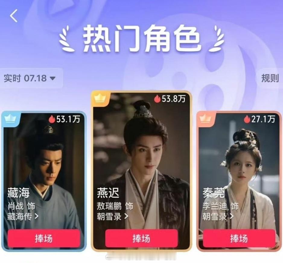 敖瑞鹏的燕迟，🫘和云和角色榜双榜登顶！小敖《朝雪录》有效播剧👍​​​