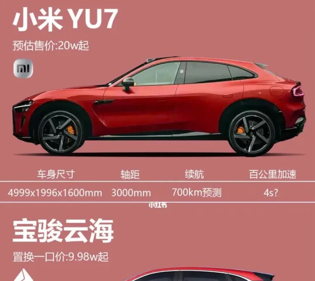 小米yu7汽车成功的带火了宝骏云海汽车。据悉，宝骏云海是上汽通用五菱宝骏品牌